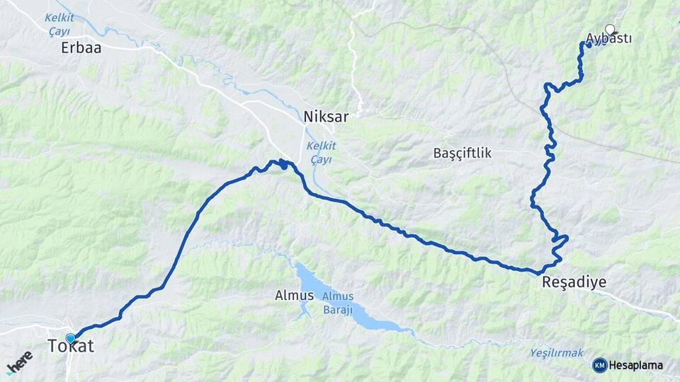 Tokat Aybastı Ordu Arası Kaç Km - Yol Haritası