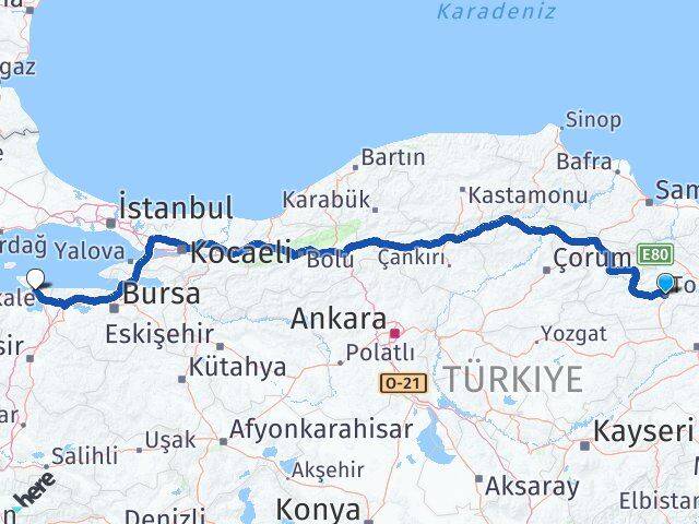 Tokat Bandırma Balıkesir Arası Kaç Km - Yol Haritası