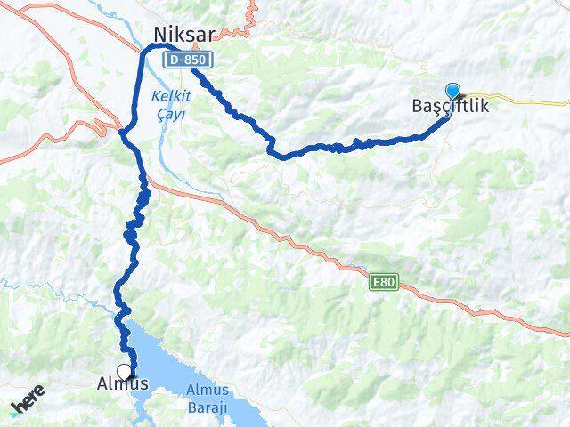 Tokat Başçiftlik Almus Arası Kaç Km - Yol Haritası
