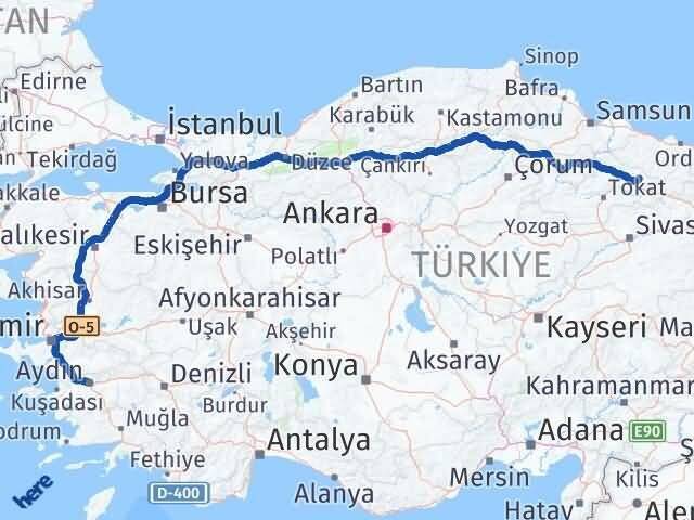 Tokat Başçiftlik Aydın Arası Kaç Km - Yol Haritası