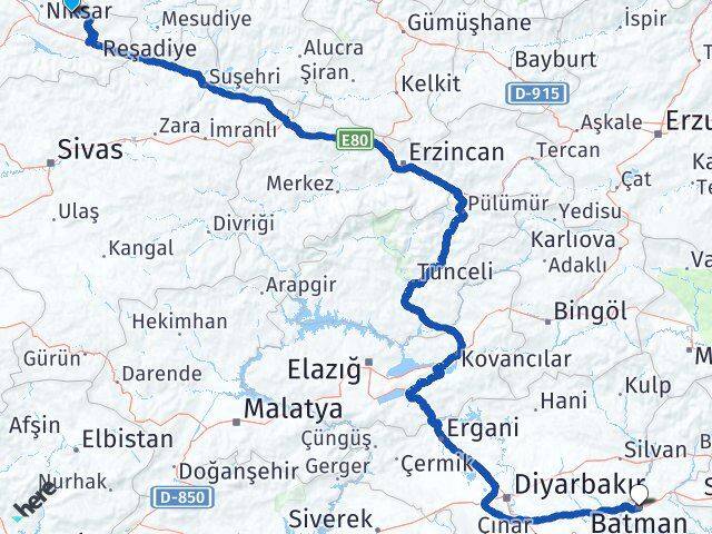 Tokat Başçiftlik Batman Arası Kaç Km - Yol Haritası