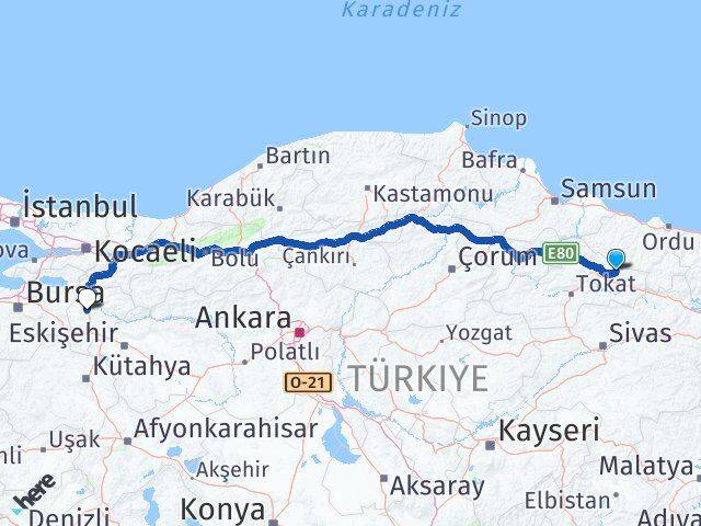 Tokat Başçiftlik Bilecik Arası Kaç Km - Yol Haritası