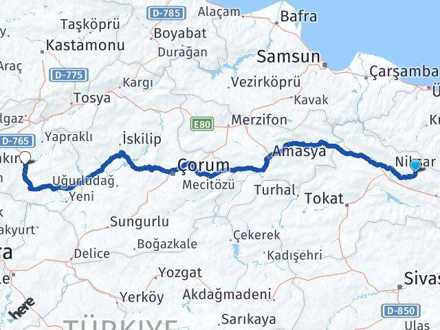 Tokat Başçiftlik Çankırı Arası Kaç Km - Yol Haritası