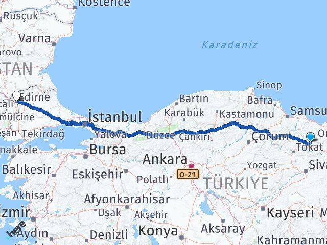 Tokat Başçiftlik Edirne Arası Kaç Km - Yol Haritası