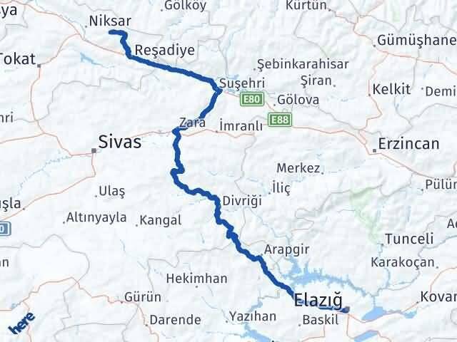 Tokat Başçiftlik Elazığ Arası Kaç Km - Yol Haritası