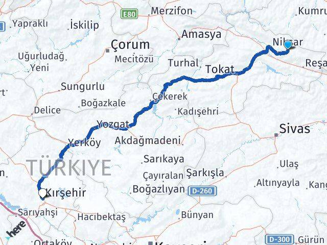 Tokat Başçiftlik Kırşehir Arası Kaç Km - Yol Haritası