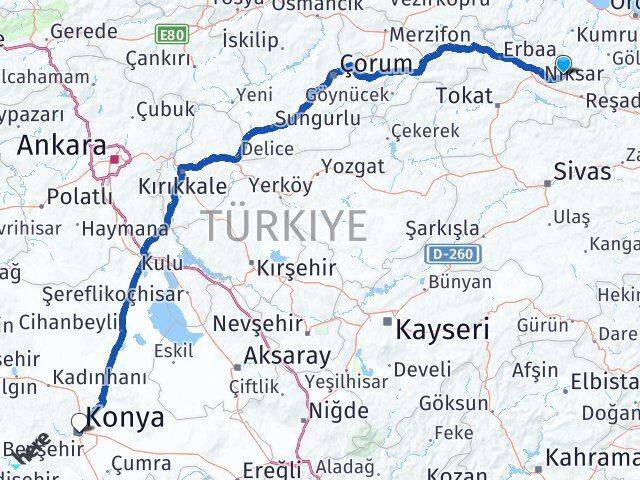 Tokat Başçiftlik Konya Arası Kaç Km - Yol Haritası