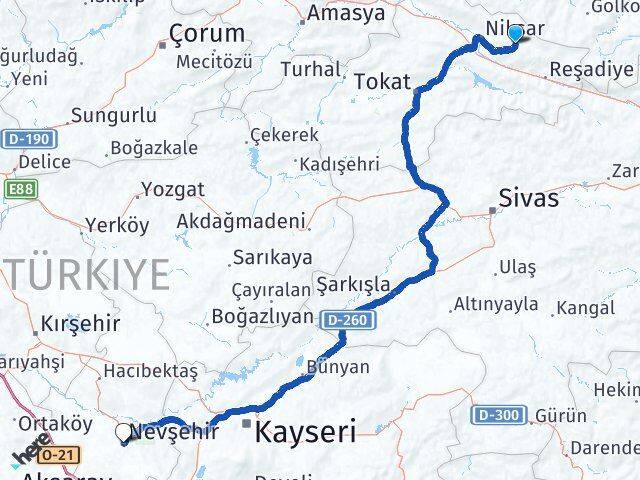 Tokat Başçiftlik Nevşehir Arası Kaç Km - Yol Haritası