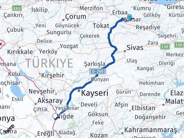 Tokat Başçiftlik Niğde Arası Kaç Km - Yol Haritası