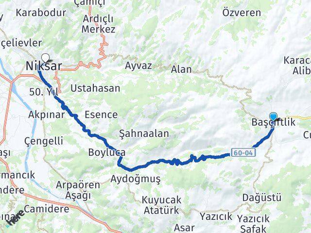 Tokat Başçiftlik Niksar Arası Kaç Km - Yol Haritası