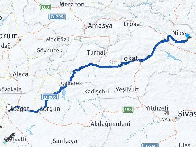 Tokat Başçiftlik Yozgat Arası Kaç Km - Yol Haritası