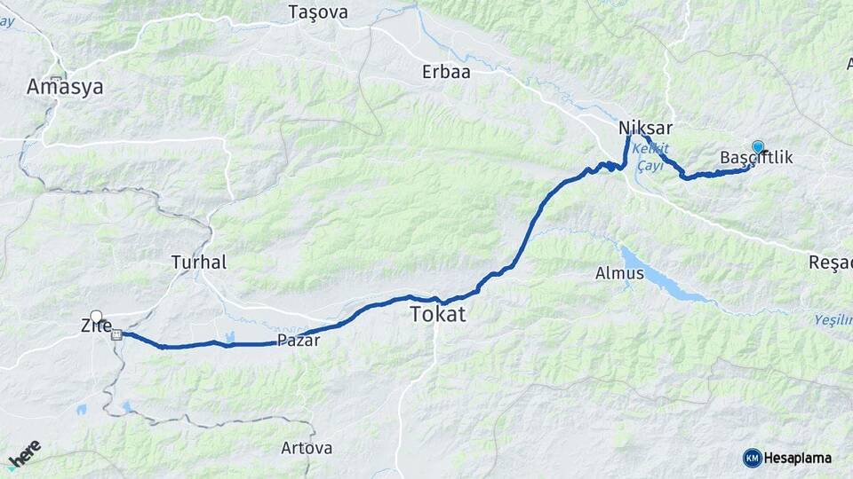 Tokat Başçiftlik Zile Arası Kaç Km - Yol Haritası