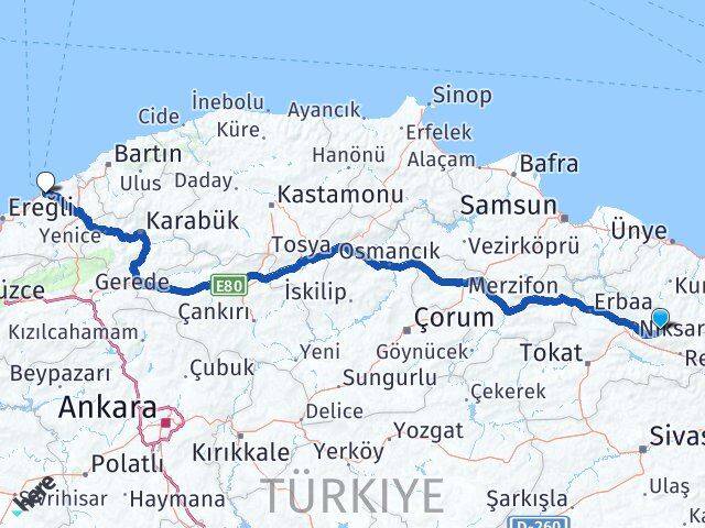 Tokat Başçiftlik Zonguldak Arası Kaç Km - Yol Haritası