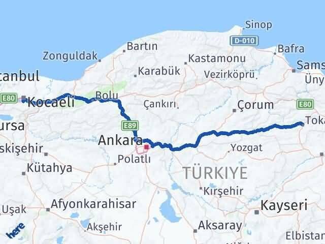 Tokat Başiskele Kocaeli Arası Kaç Km - Yol Haritası