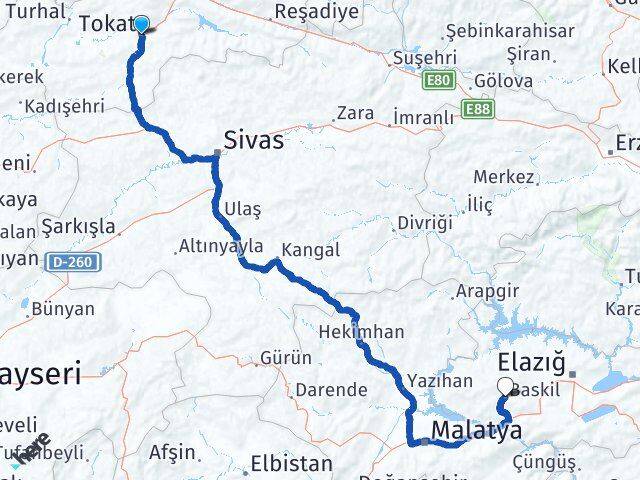 Tokat Baskil Elazığ Arası Kaç Km - Yol Haritası