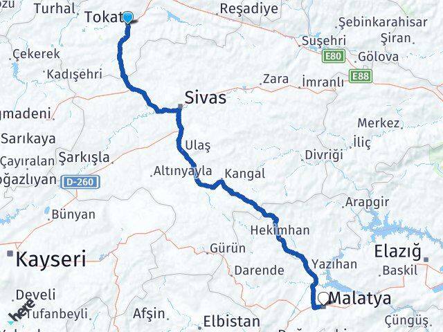 Tokat Battalgazi Malatya Arası Kaç Km - Yol Haritası