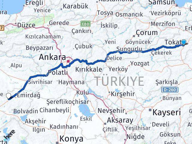 Tokat Bayat Afyonkarahisar Arası Kaç Km - Yol Haritası