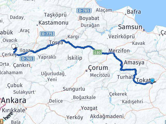 Tokat Bayramören Çankırı Arası Kaç Km - Yol Haritası