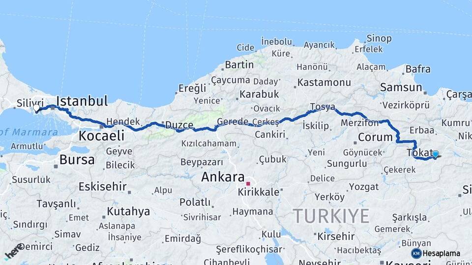 Tokat Beylikdüzü İstanbul Arası Kaç Km - Yol Haritası