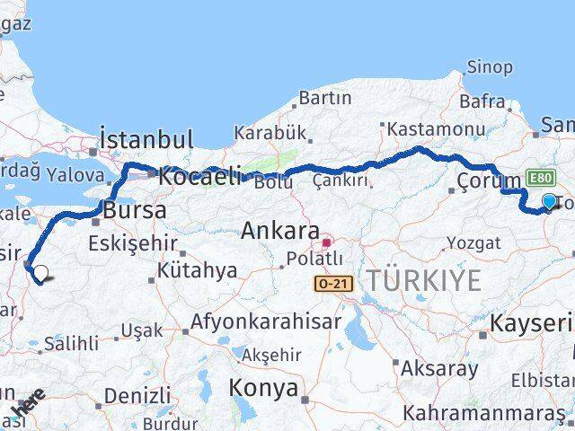 Tokat Bigadiç Balıkesir Arası Kaç Km - Yol Haritası