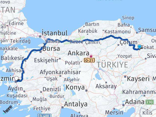 Tokat Bornova İzmir Arası Kaç Km - Yol Haritası