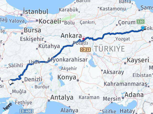 Tokat Bozdoğan Aydın Arası Kaç Km - Yol Haritası