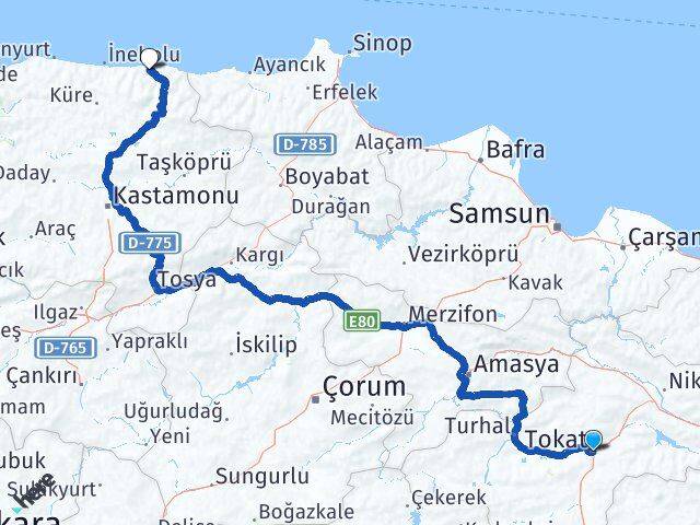 Tokat Bozkurt Kastamonu Arası Kaç Km - Yol Haritası