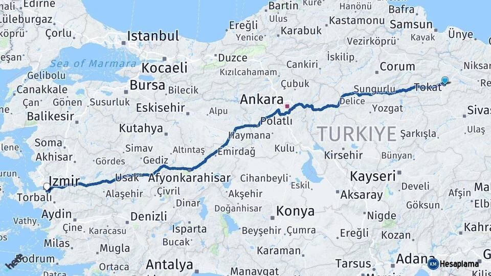 Tokat Buca İzmir Arası Kaç Km - Yol Haritası