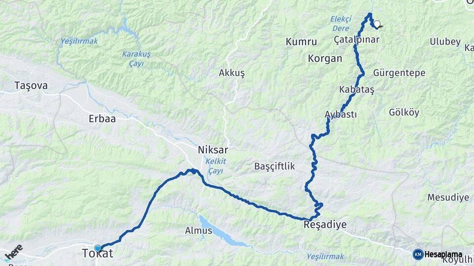 Tokat Çamaş Ordu Arası Kaç Km - Yol Haritası