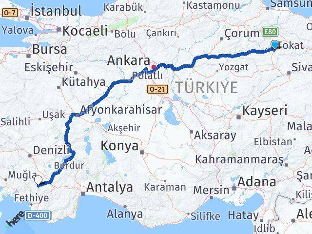 Tokat Çameli Denizli Arası Kaç Km - Yol Haritası