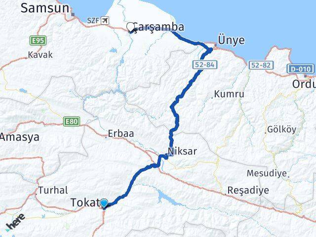 Tokat Çarşamba Samsun Arası Kaç Km - Yol Haritası