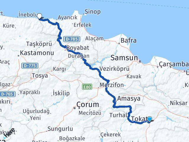 Tokat Çatalzeytin Kastamonu Arası Kaç Km - Yol Haritası