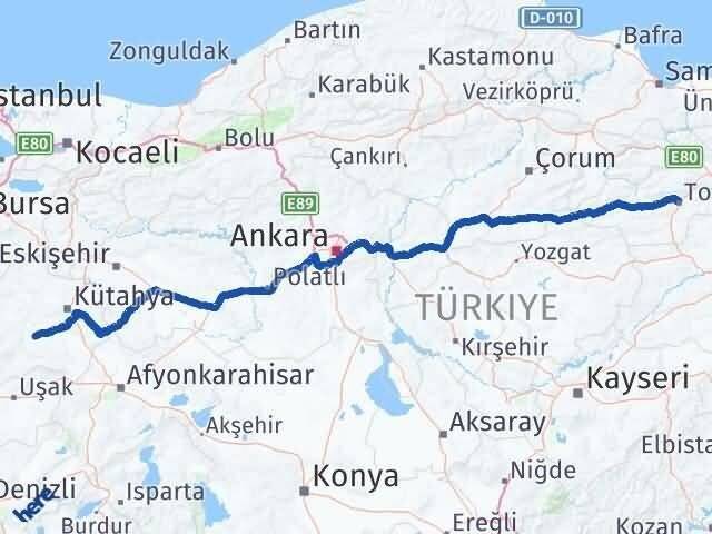 Tokat Çavdarhisar Kütahya Arası Kaç Km - Yol Haritası