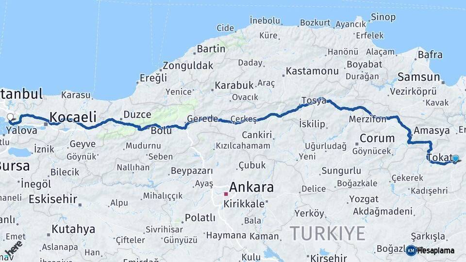 Tokat Çayırova Kocaeli Arası Kaç Km - Yol Haritası