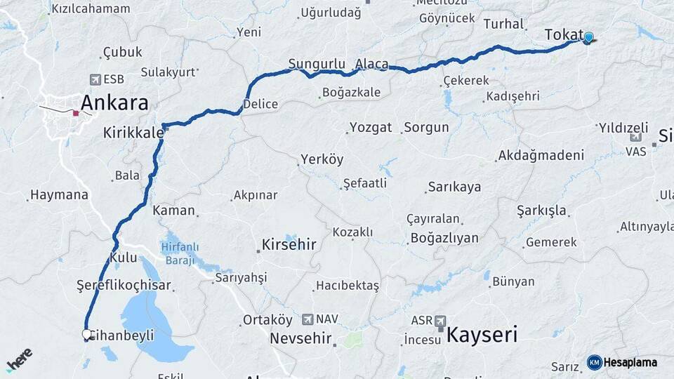Tokat Cihanbeyli Konya Arası Kaç Km - Yol Haritası
