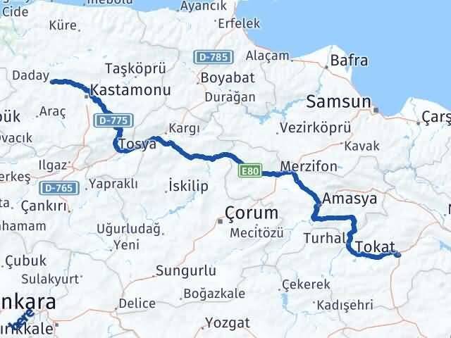 Tokat Daday Kastamonu Arası Kaç Km - Yol Haritası