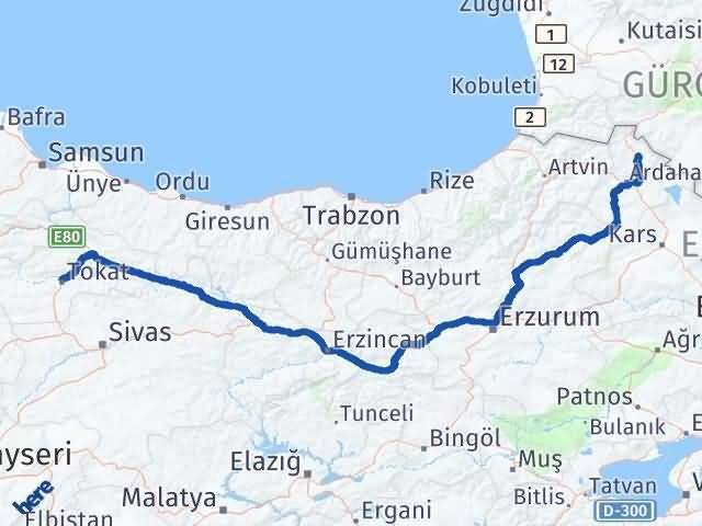 Tokat Damal Ardahan Arası Kaç Km - Yol Haritası