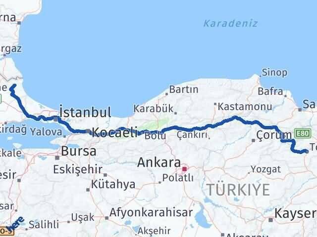Tokat Demirköy Kırklareli Arası Kaç Km - Yol Haritası