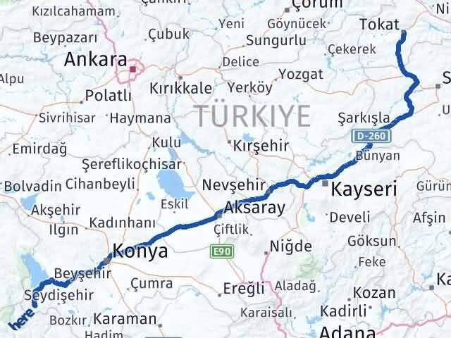 Tokat Derebucak Konya Arası Kaç Km - Yol Haritası