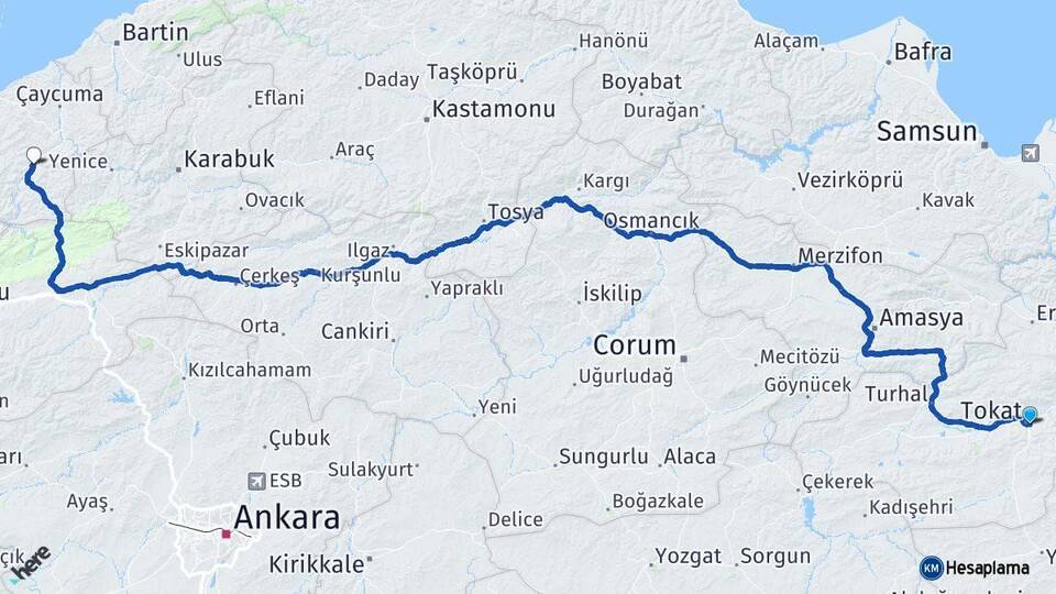 Tokat Devrek Zonguldak Arası Kaç Km - Yol Haritası