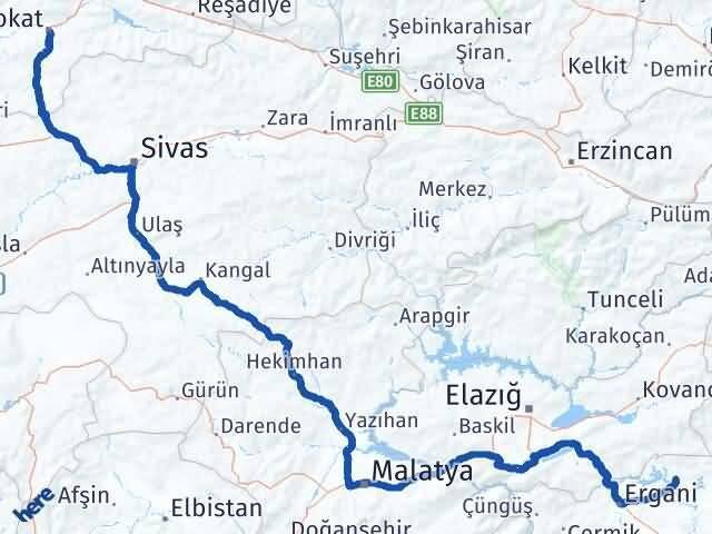 Tokat Dicle Diyarbakır Arası Kaç Km - Yol Haritası