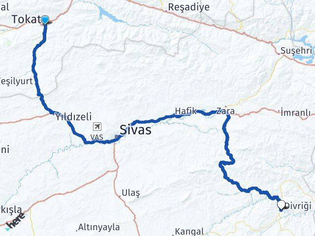 Tokat Divriği Sivas Arası Kaç Km - Yol Haritası