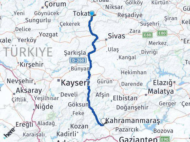 Tokat Dulkadiroğlu Kahramanmaraş Arası Kaç Km - Yol Haritası