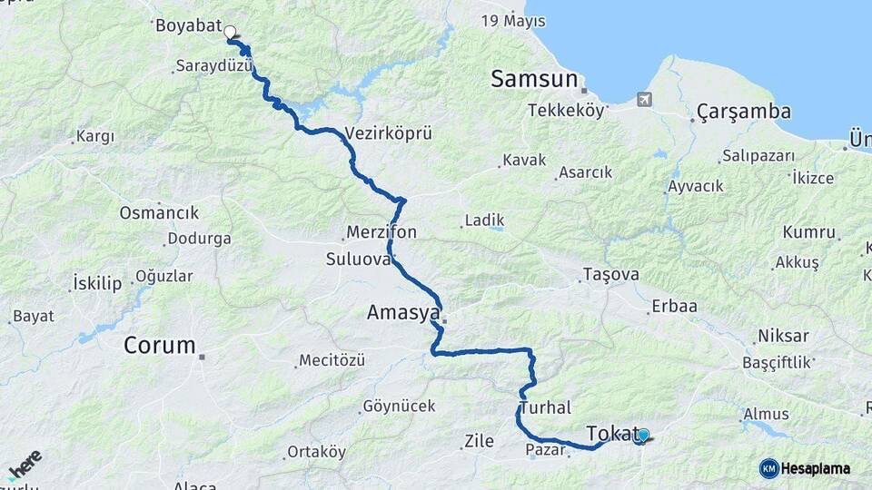 Tokat Durağan Sinop Arası Kaç Km - Yol Haritası