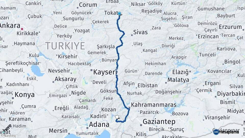 Tokat Düziçi Osmaniye Arası Kaç Km - Yol Haritası