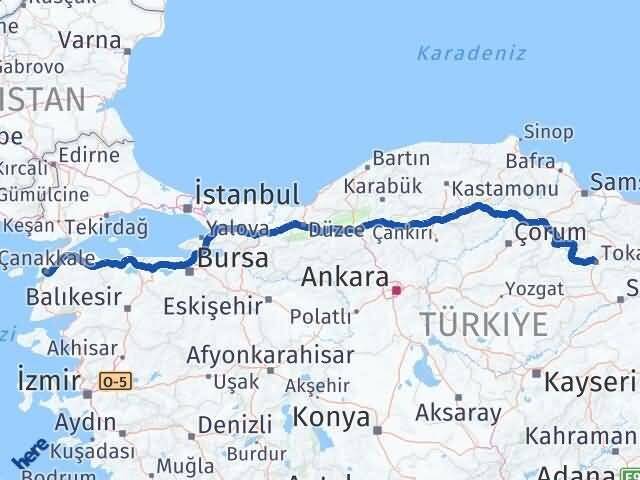 Tokat Eceabat Çanakkale Arası Kaç Km - Yol Haritası