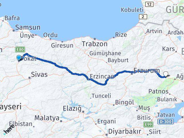 Tokat Eleşkirt Ağrı Arası Kaç Km - Yol Haritası
