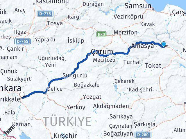 Tokat Erbaa Kırıkkale Arası Kaç Km - Yol Haritası