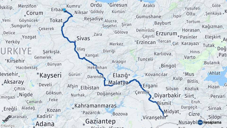 Tokat Erbaa Mardin Arası Kaç Km - Yol Haritası
