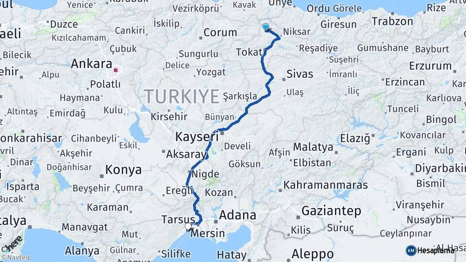 Tokat Erbaa Mersin Arası Kaç Km - Yol Haritası